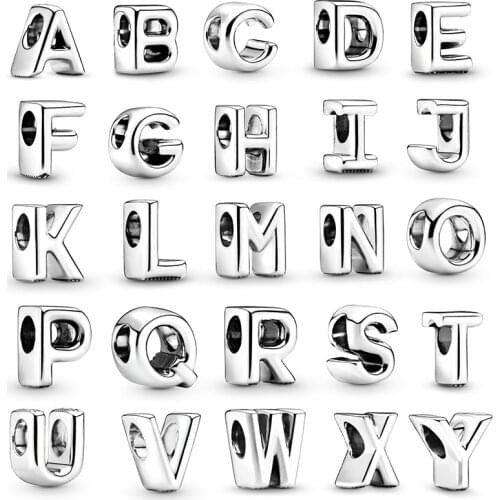 26 Letters Beads Fit Original Pandora Bracelet ABC Name Alphabet Charms DIY Jewelry for Women MOM LOVE YOU Bead Accessories Gift