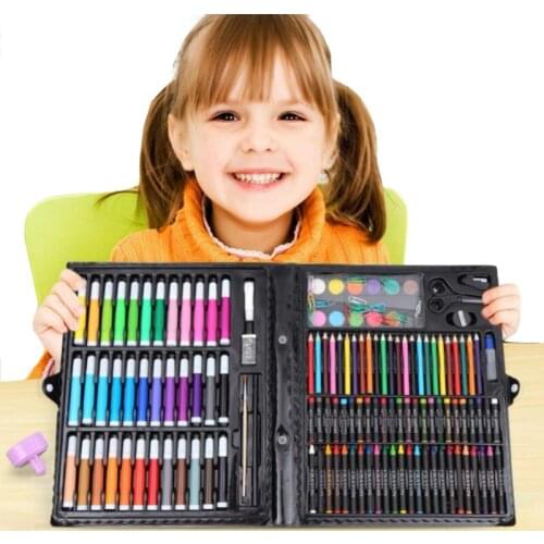 150pcs Kids Folding Painting Set Watercolor Pen Oil Paint Brush Crayons Colored Pencils Set Art Painting Tools for Boys Girls