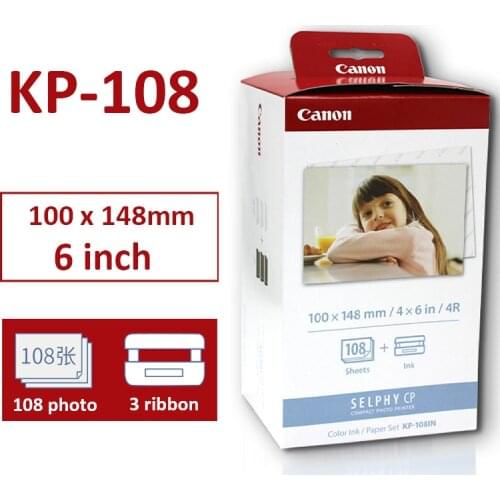KP-108IN Photo Paper 100*148mm(6inch) sheets and 3 Ink Cartridge for Canon Selphy Photo Printer CP800 CP910 CP1200 CP1300