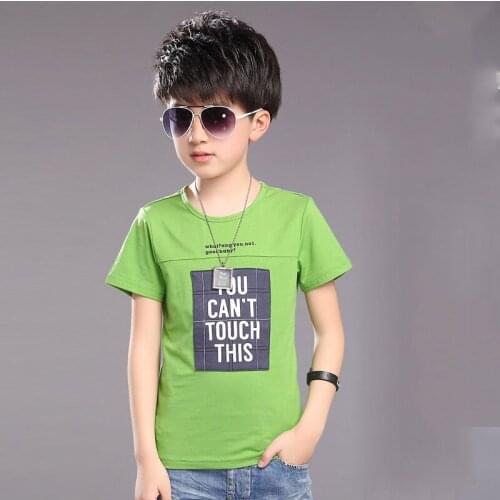 Boys new summer short-sleeved t-shirts, childrens clothing cuhk childrens cotton patch render unlined upper garment