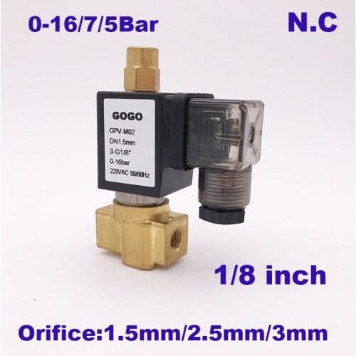 GOGO 0-10bar/5bar/4bar Normally open Direct acting Brass Small Gas valve 3 way Electric valve G1/8" NBR Seals