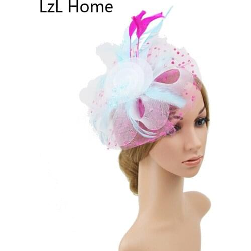 LZL Home Explosion Style Feather Headdress Bridal Hair Accessories Net Yarn Headdress Top Hat Jockey Festival Hemp Headdress