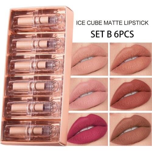6Colors/Set crystal square tube lipstick Natural Moisturizer Waterproof small ice cube matte matte lipstick Gift Box