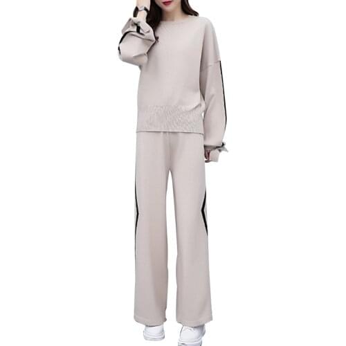Wide Leg Pants Suit Women New Spring Autumn Two-Piece Suit Female Fashion Loose Plus Size Long-Sleeved Casual knitti Suits Lady