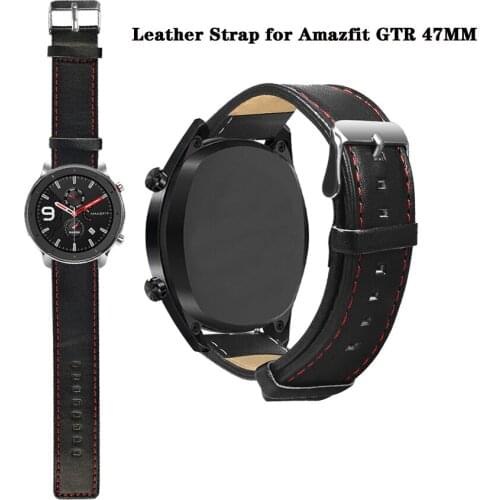 Leather Watch Band Strap for Xiaomi Huami Amazfit GTR 47mm Replacement Band for Amazfit Pace/Stratos 3 Bracelet for Huawei GT 2