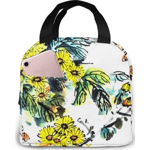 Culture Spring Flowers Painting Cooler Lunch Box Portable Insulated Lunch Bag Thermal Food Picnic Lunch Bags