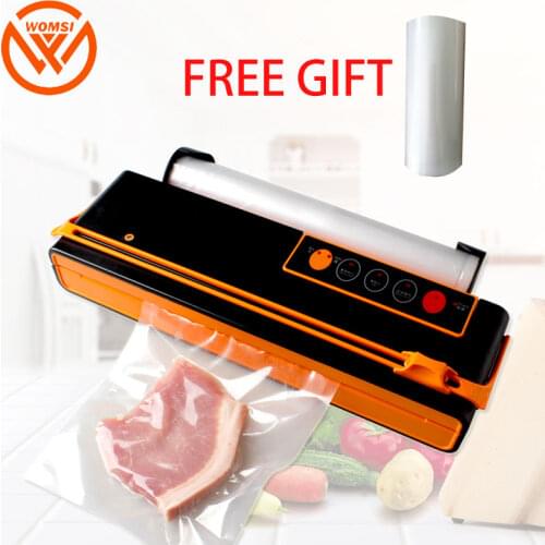 WOMSI Vacuum Packing Machine Mini Automatic Food Vacuum Sealer Own Cutting Knife Bag Slot Vacuum Packer Including 10Pcs Bags