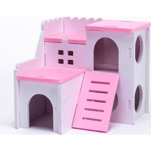 Cute Hamster House Nest Mini Animal Hedgehog Guinea Pig Double-decker Building Cage Small Pet Wooden Self Assembly Toys