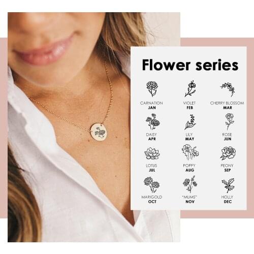 Fashion Minimalist Engrave Initial Necklace Gold Silver Color Plant Flower Choker Necklace For Women Stainless Steel Jewelry