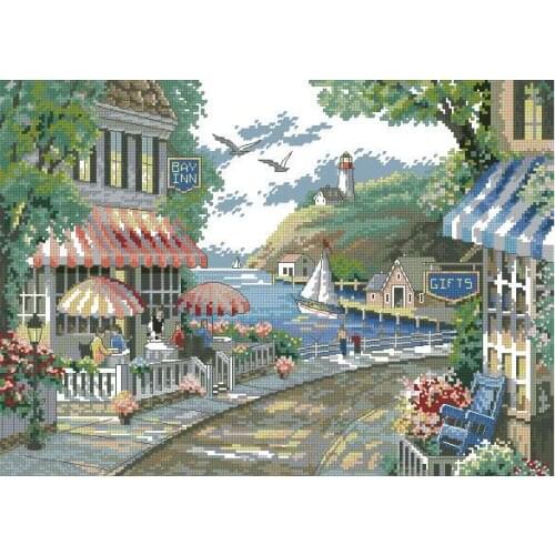 MM Top Quality Lovely Counted Cross Stitch Kit Cafe By The Sea Walkside Seaside Cafe DIM 35157