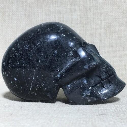 Natural Black Tourmaline Quartz Crystal Skulls Home Decor Souvenir Feng Shui Healing Gemstone Cranium Halloween Craft Collection
