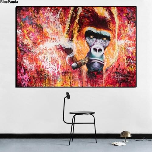 Monkey Gorilla Smoking Poster Animal Paintings On Canvas Modern Art Decorative Wall Pictures Home Decoration