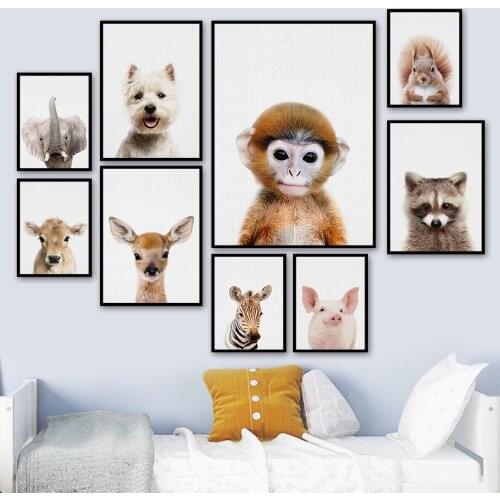 Monkey Elephant Zebra Rabbit Squirrel Animal Wall Art Canvas Painting Nordic Posters And Prints Wall Pictures Kids Room Decor