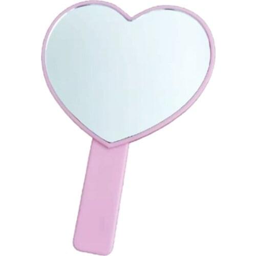 Portable Heart-Shaped Handheld Mirror with Handle Candy Color Cosmetic Tools G99E