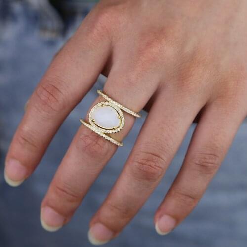 Gold filled micro pave white cz big stone US SIZE 5 6 7 8 H shape women full finger engagement fashion ring