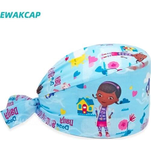 Working Surgicals Cap Nurse Printing Tieback Botou Hat with Sweatband Cartoon Anime Women Men Nursing Scrubs Caps