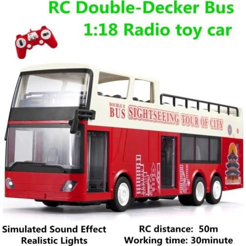 New 2.4Ghz Rc Cars 1:18 Double-Decker Bus Simulated Sound Effect L34cm Working Time 30 Minute Children Toys Age 8
