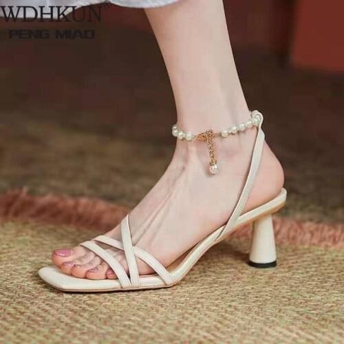 Womens Sandals Buckle Strap Open Toe Ladies Sandalias Pu Summer Shoes Casual Female New Comfort Sandalia Thin High Heels Mujer