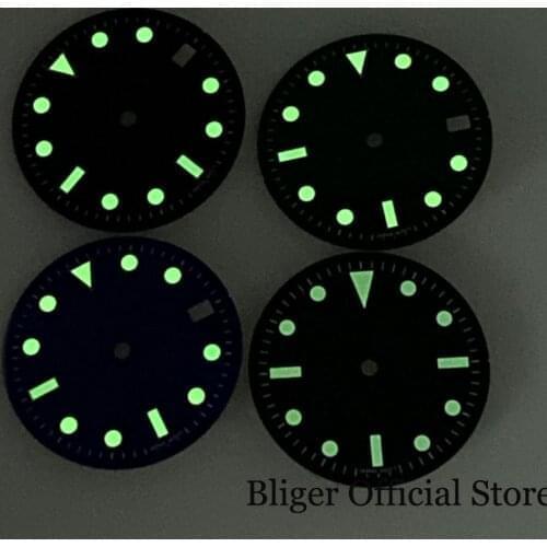Sterile Nologo 29mm Automatic Black/Green/Blue Watch Dial fit NH35A MIYOTA 8215 MINGZHU 2813 3804 Date Green Luminous Marks