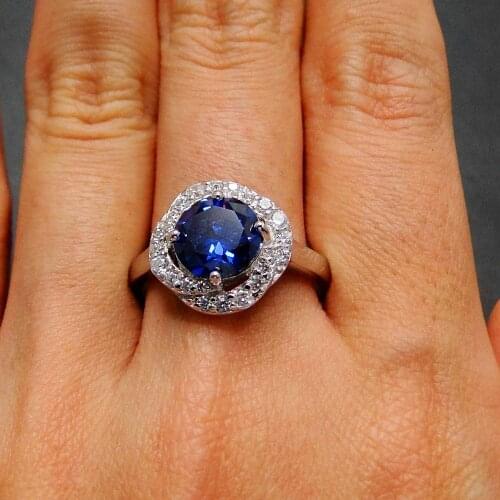 Wedding Jewelry Tanzanite Ring 925 Silver Rings Round 8mm Tanzanite Women Jewelry Ring CZ Wedding Rings Party Jewelry Size 7/8/9
