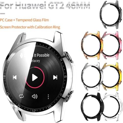 Tempered Glass Film with Calibration Ring Cover for Huawei Watch GT 2 46mm Case GT2 PC Hard Bumper Screen Protector Shell