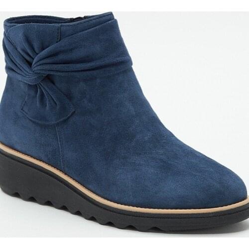 Woman Boots Mid Heel Wedges Shoes Autumn Winter Wedges Platform Short Boots Side Zipper Bowties Ladies Boots Female Footwear