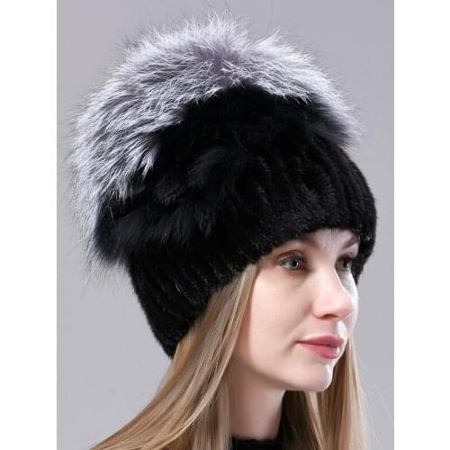 Women Hats Winter Natural Fox Fur Cap Hand Sewing Knitted Real Mink Fur Hat Stylish Warm Fashion Female Genuine Fur Hats