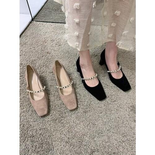Retro Square Head Temperament Ladies Single Shoes Spring And Autumn New Fashion All-Match Pump Suede High Heels