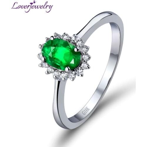 Emerald Engagement Rings For Women Natural Gemstone Luxury Fine Jewelry 18Kt White Gold Green Emerald Diamonds Wedding Ring