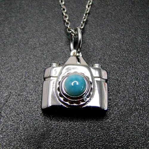 Beautiful Natural Dominica Larimar 925 Sterling Silver Larimar Camera Pendant Necklace Womens Jewelry For Gift