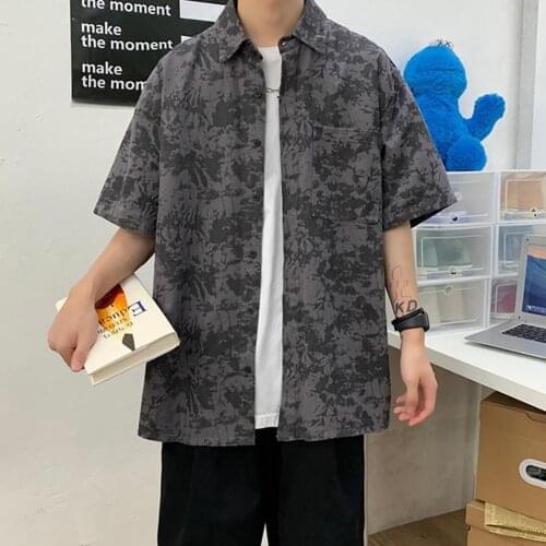 2020 Fashion Trendy Handsome Mens Top Tie-dye Short Sleeves Turn-down Collar Men Loose Casual All-match Top Blouse Shirt