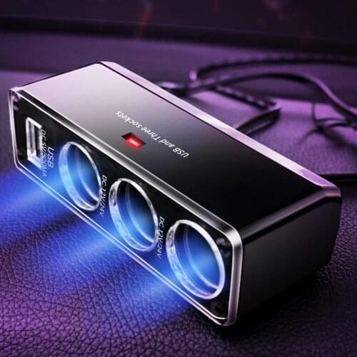 3 Way Charger Car Cigarette Lighter Power Spliter USB Lighter Socket Triple DC Car Durable 12-24V Charger Car Cingarette W5L0