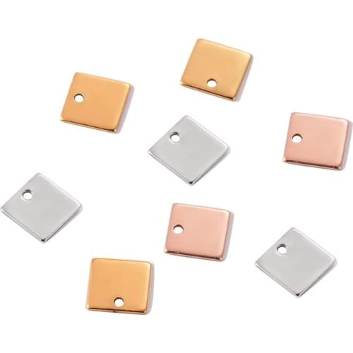 30pcs Stainless Steel Square Charms 7mm Blank Tags Necklace Pendant DIY For Jewelry Makings Supplies Accessories
