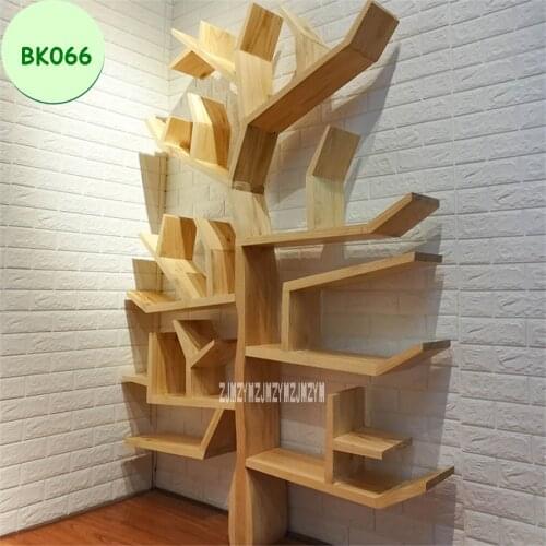 BK066 Creative Solid Wood Bookshelf Living Room Bedroom Wall Decorative Shelf Bookcase DIY Tree Shape Wooden Books Storage Shelf