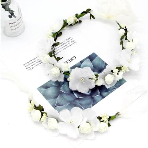 Bohemian Flower Crown Headband Wedding Floral Bridal Hairband With Ribbon Bridesmaid Women Wreath Elastic Hair Accessories kw59