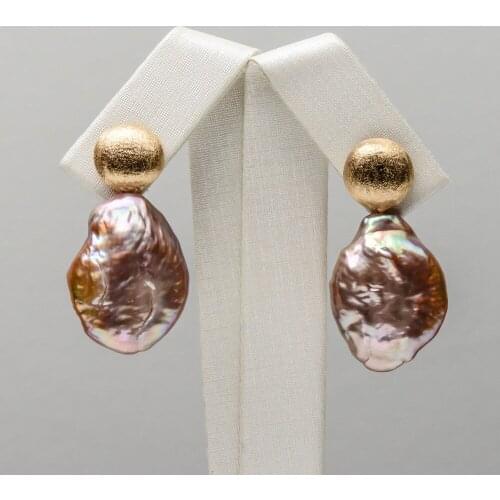 Big 22*17mm Purple Freshwater Kasumi Pearl Drop Earrings 925 Sterling Silver