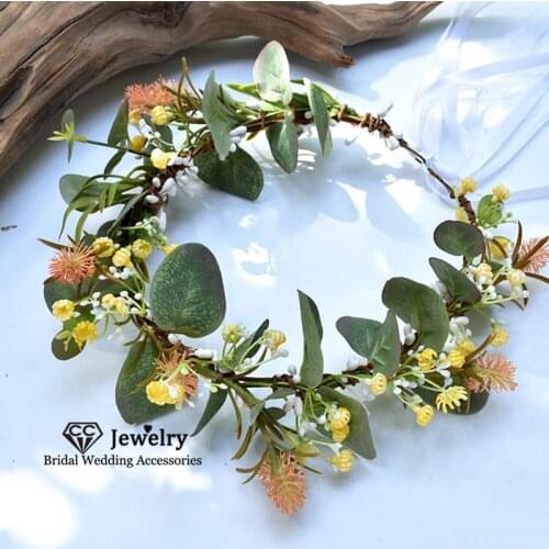 CC Flower Wreath Crown Tiara Hairband Wedding Hair Accessories for Women Bridesmaids Dried Flowers Beach Hairwear Gift DIY DD03