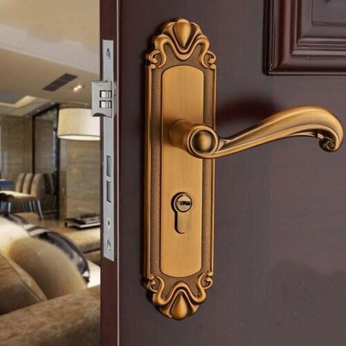 Retro Aluminum Alloy Interior Door Lock Bathroom Door Handle Lock Luxury Anti-theft Lock Core Furniture Hardware Accessories