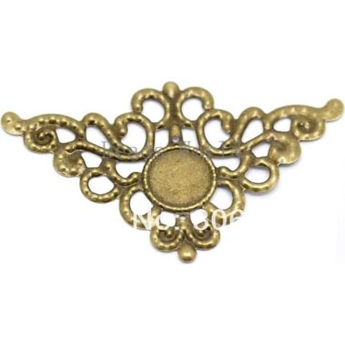 Best Quality 30 Bronze Tone Filigree Triangle Cabochon Setting Wraps Connectors Jewelry Findings 79x46mm(W03498)