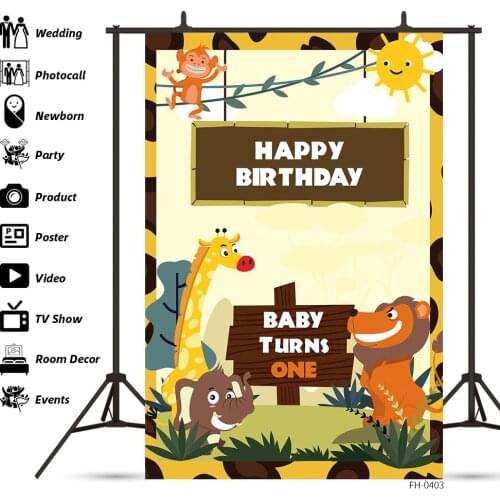 Custom Name Forest Woodland Wild Animal Safari Party Photo Studio Backdrops Newborn Baby Shower Birthday Photography Backgrounds