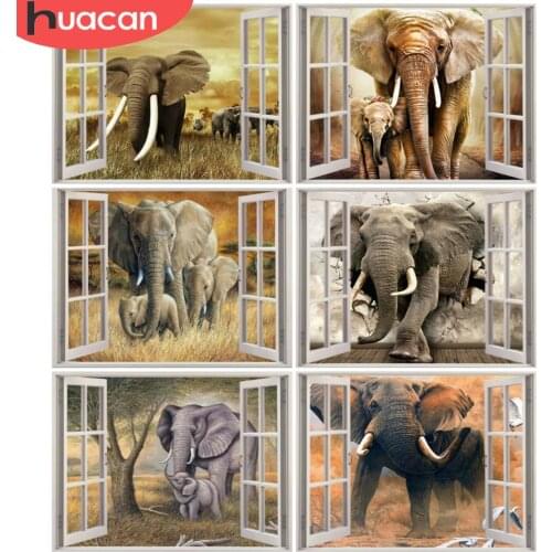 HUACAN Diamond Art Painting Animal Elephant Kits Wall Art Diamond Mosaic Window Cross Stitch Home Decor Gift