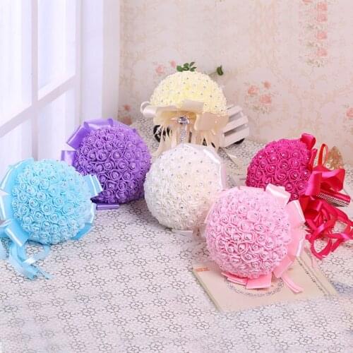 Artificial Wedding Bouquets Ribbon Bride Holding Flower Engagement Romantic White Foam Rhinestone Rose Bouquet Accessories