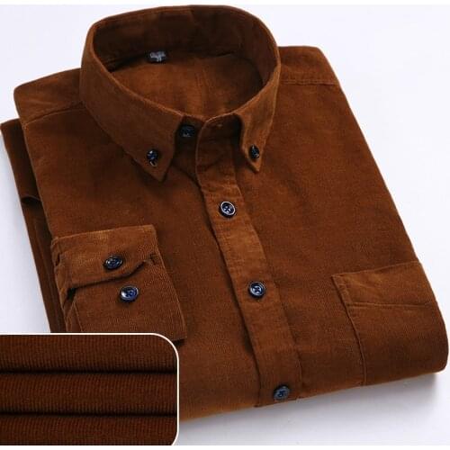 Quality Plus Size 6xl Autumn/winter Warm Soft 100% Cotton Corduroy Long Sleeved Button Collared Smart Casual Shirts for Men