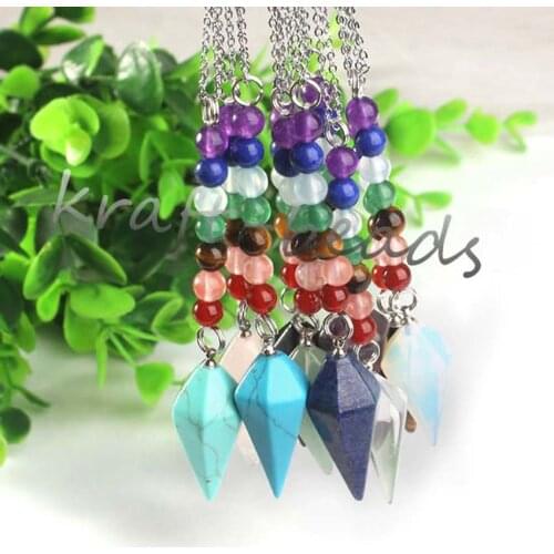 KFT Natural Healing Crystal Quartz Stone Pendants Hexagon Prism Stone Pendant Chakra Reiki Chain Necklace Jewelry For Women Men