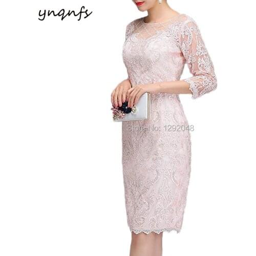 YNQNFS M69 Heavy Beaded Elegant 2020 Short Mother of the Bride Dresses Pink Mother Outfits Party Vestido Curto