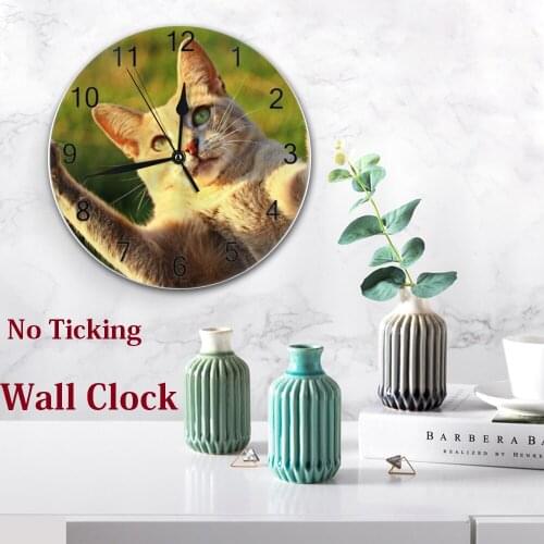 Cats Animal 25CM Round Wall-Clocks Decor Numeral Digital Dial Mute Silent Non-Ticking Battery Operated Clocks for Bedroom Living