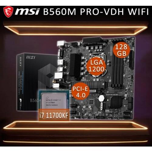 LGA 1200 MSI B560M PRO-VDH WIFI With Intel Core i7 11700KF Gaming Motherboard Combo i7 DDR4 Intel B560 Placa-mãe Kit 1200 New