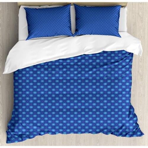 Abstract Duvet Cover Set Continuous Pattern with Floral Stars 3 Piece Bedding Set Violet Blue Persian Blue Deep Sky Blue