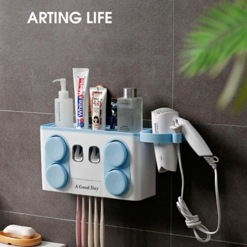Bathroom Accessories Organizer Set Toothbrush Holder Automatic Toothpaste Dispenser Holder Toothbrush Wall Mount Rack Tools Set