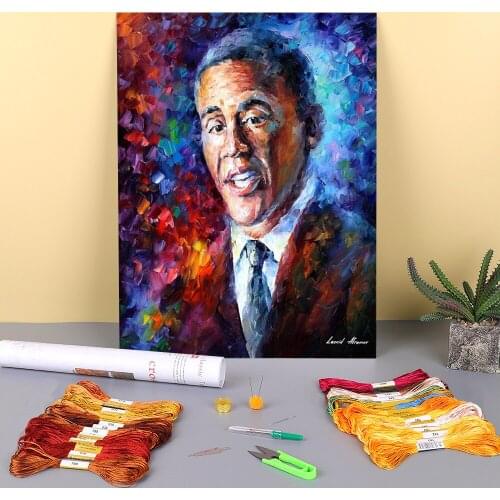 Barack Obama Printed 11CT Cross Stitch Set DIY Embroidery DMC Threads Sewing Handmade Hobby Needlework Jewelry Floss
